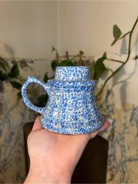 Blue Speckle Ceramic Chamberstick with Handle
